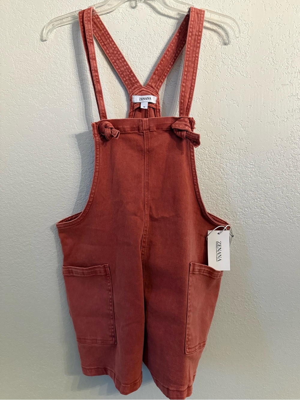 Zenana Washed Terracotta Overall Romper Shorts Medium NWT